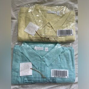 Susan Graver Petite Easy Linen Blend Cross- Dyed Tunic A397609 Bundle - Yel/Blue